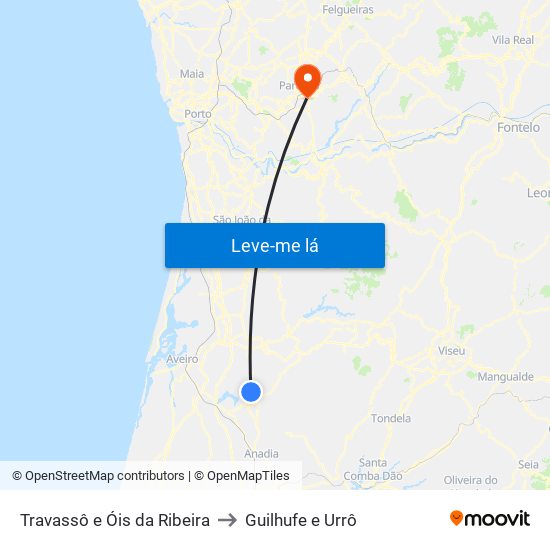 Travassô e Óis da Ribeira to Guilhufe e Urrô map