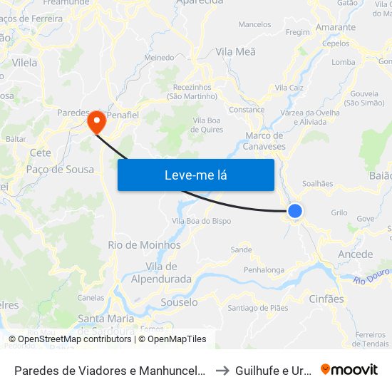 Paredes de Viadores e Manhuncelos to Guilhufe e Urrô map