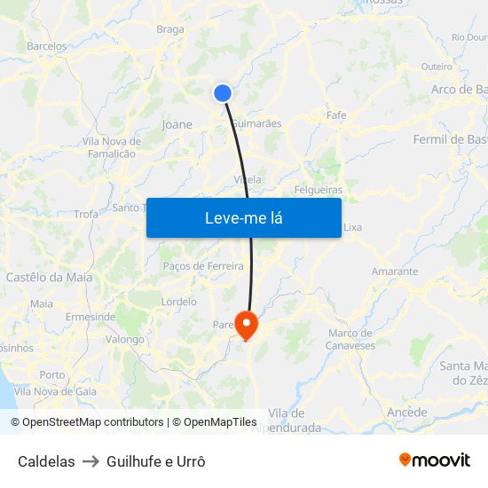 Caldelas to Guilhufe e Urrô map
