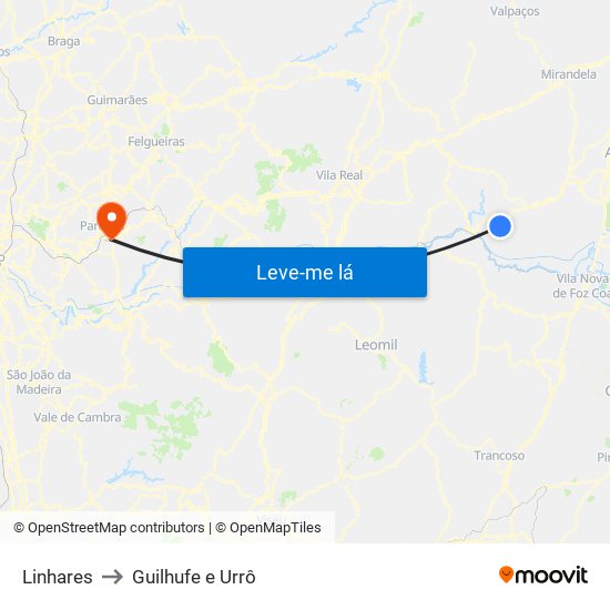 Linhares to Guilhufe e Urrô map