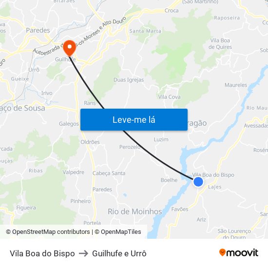 Vila Boa do Bispo to Guilhufe e Urrô map