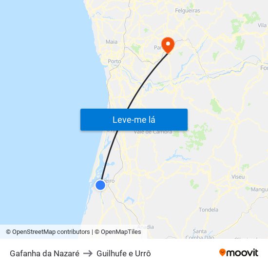 Gafanha da Nazaré to Guilhufe e Urrô map