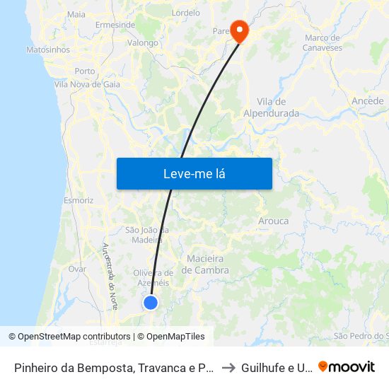Pinheiro da Bemposta, Travanca e Palmaz to Guilhufe e Urrô map