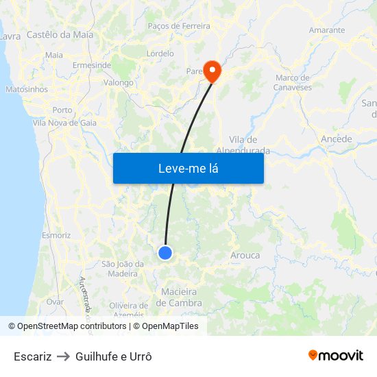 Escariz to Guilhufe e Urrô map