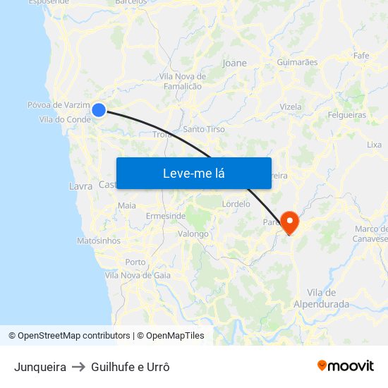 Junqueira to Guilhufe e Urrô map