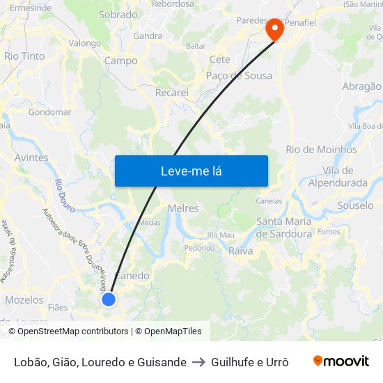 Lobão, Gião, Louredo e Guisande to Guilhufe e Urrô map