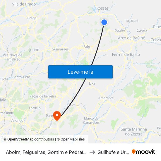 Aboim, Felgueiras, Gontim e Pedraído to Guilhufe e Urrô map