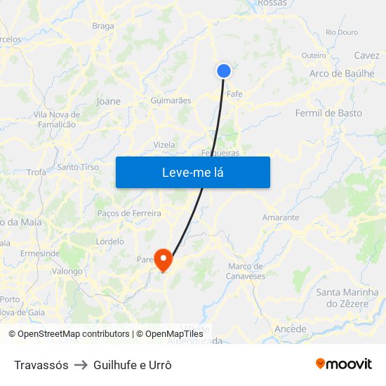 Travassós to Guilhufe e Urrô map