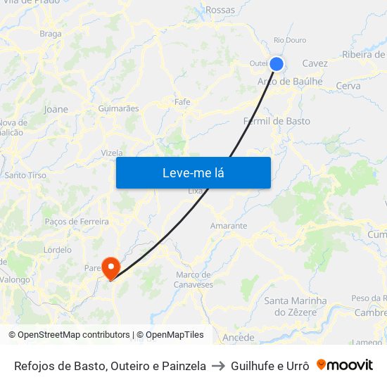 Refojos de Basto, Outeiro e Painzela to Guilhufe e Urrô map