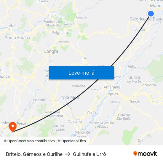 Britelo, Gémeos e Ourilhe to Guilhufe e Urrô map