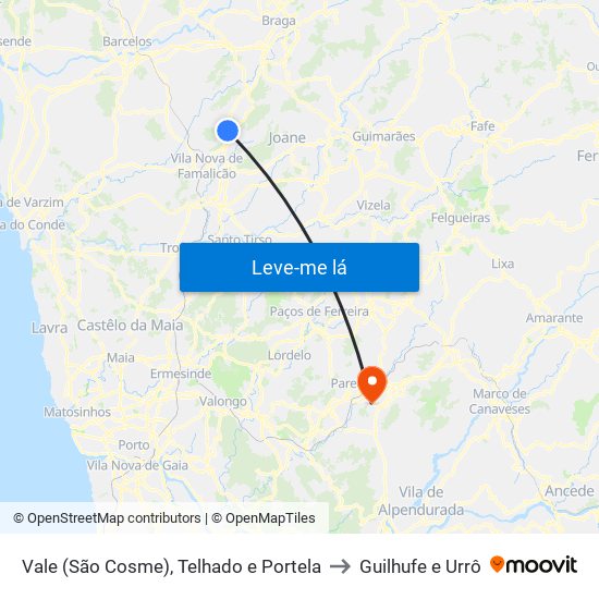 Vale (São Cosme), Telhado e Portela to Guilhufe e Urrô map