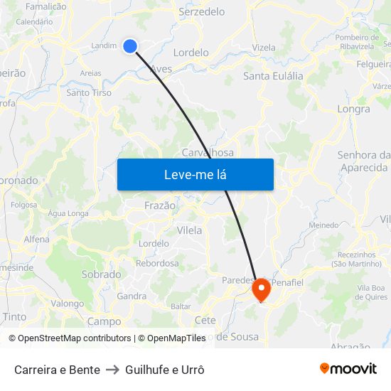 Carreira e Bente to Guilhufe e Urrô map
