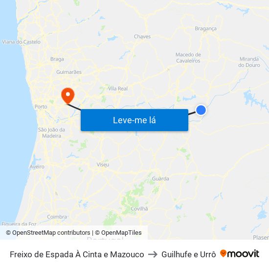 Freixo de Espada À Cinta e Mazouco to Guilhufe e Urrô map