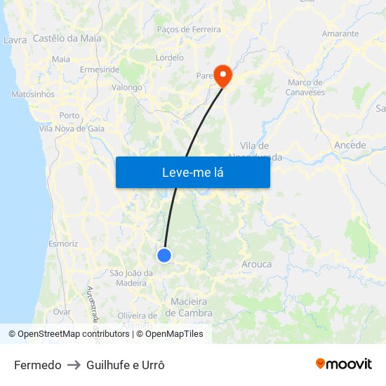 Fermedo to Guilhufe e Urrô map