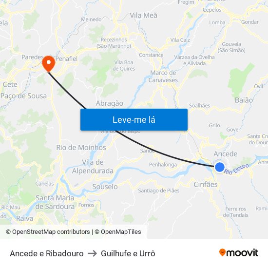 Ancede e Ribadouro to Guilhufe e Urrô map