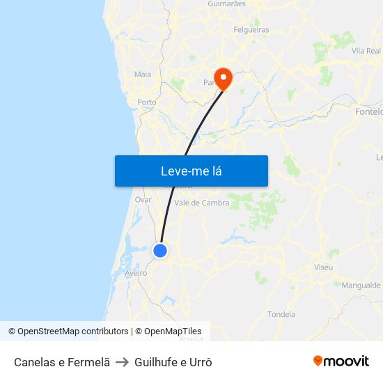 Canelas e Fermelã to Guilhufe e Urrô map