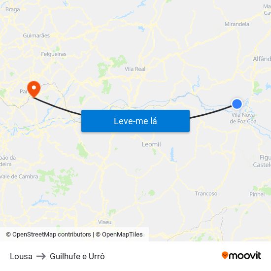 Lousa to Guilhufe e Urrô map