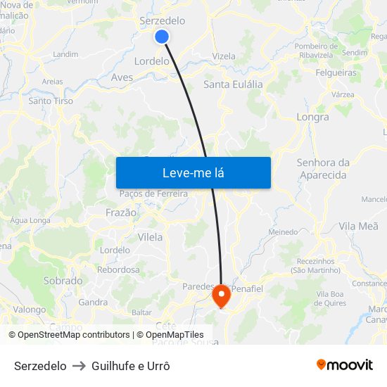 Serzedelo to Guilhufe e Urrô map