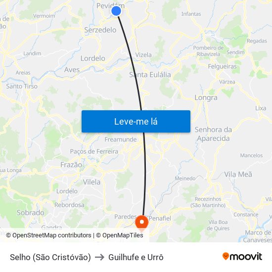 Selho (São Cristóvão) to Guilhufe e Urrô map