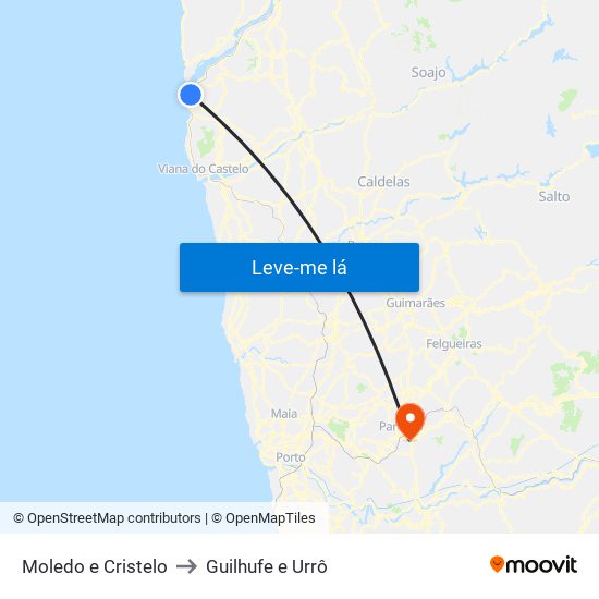 Moledo e Cristelo to Guilhufe e Urrô map