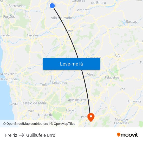 Freiriz to Guilhufe e Urrô map