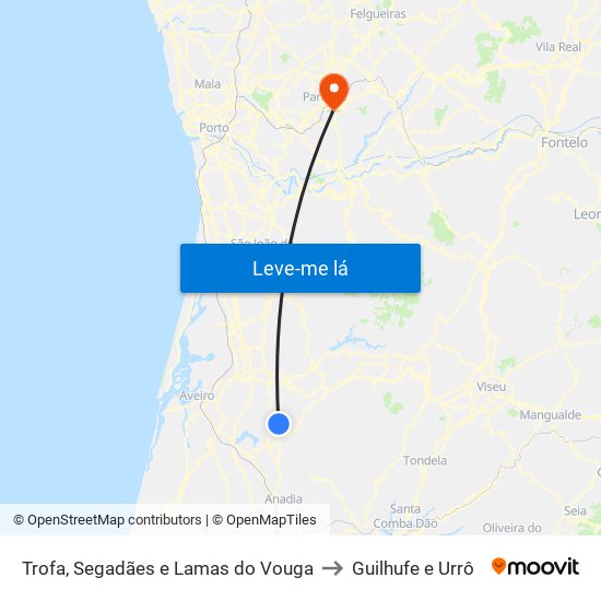 Trofa, Segadães e Lamas do Vouga to Guilhufe e Urrô map