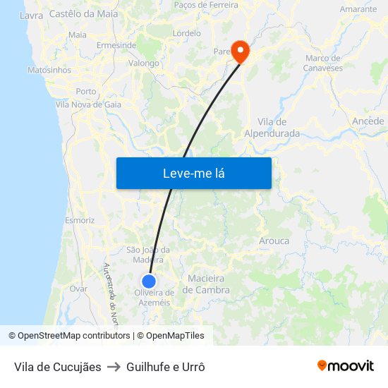 Vila de Cucujães to Guilhufe e Urrô map