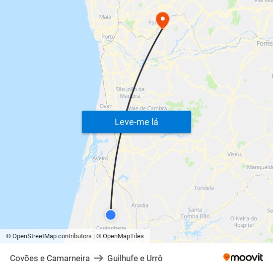 Covões e Camarneira to Guilhufe e Urrô map