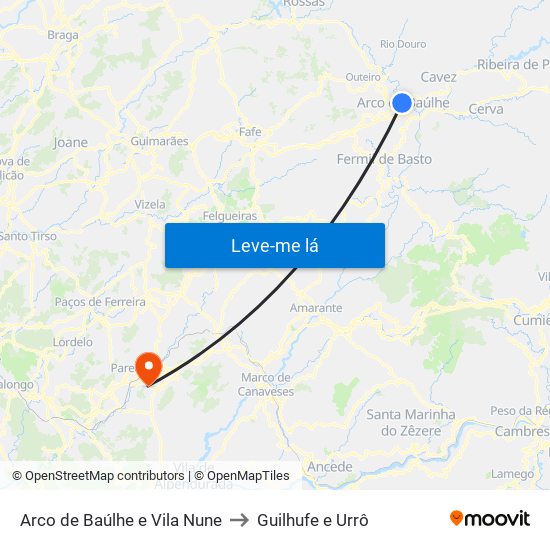 Arco de Baúlhe e Vila Nune to Guilhufe e Urrô map