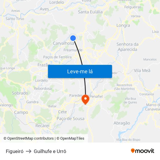Figueiró to Guilhufe e Urrô map