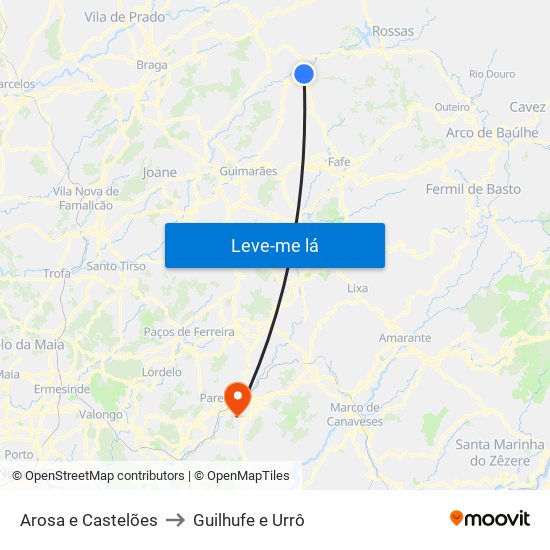 Arosa e Castelões to Guilhufe e Urrô map