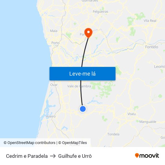 Cedrim e Paradela to Guilhufe e Urrô map