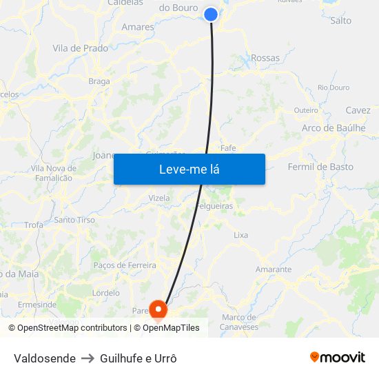 Valdosende to Guilhufe e Urrô map