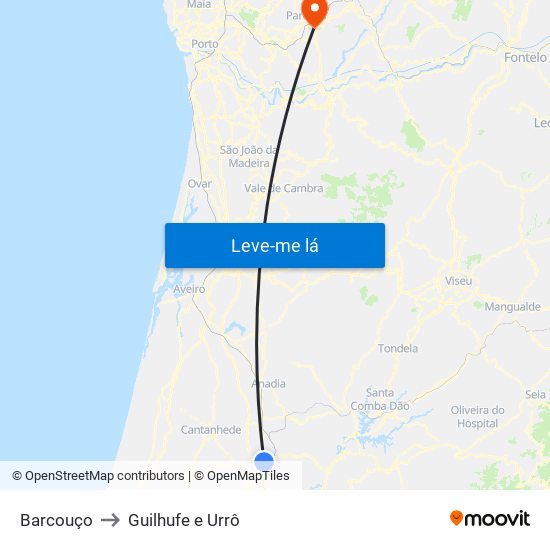 Barcouço to Guilhufe e Urrô map