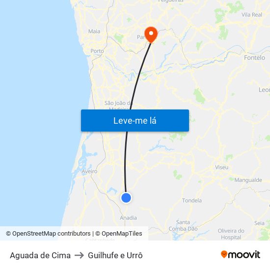 Aguada de Cima to Guilhufe e Urrô map