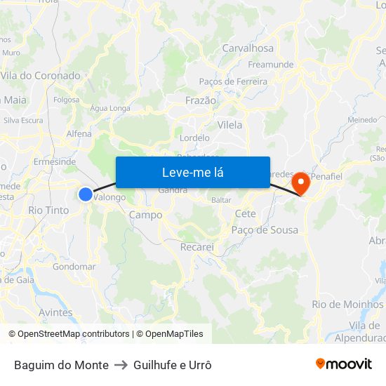 Baguim do Monte to Guilhufe e Urrô map