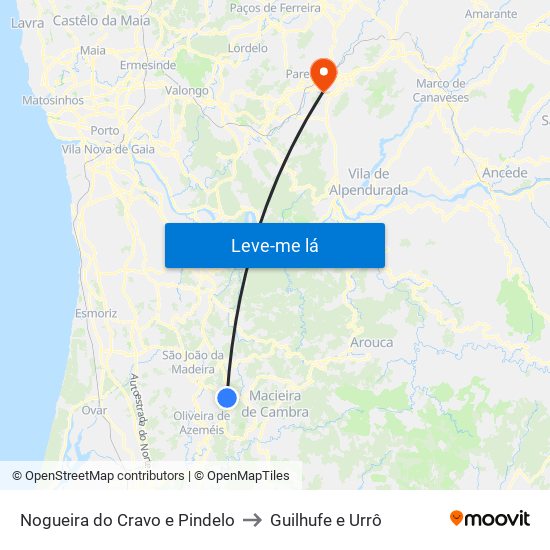 Nogueira do Cravo e Pindelo to Guilhufe e Urrô map