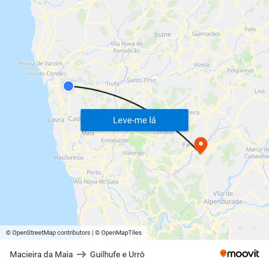 Macieira da Maia to Guilhufe e Urrô map