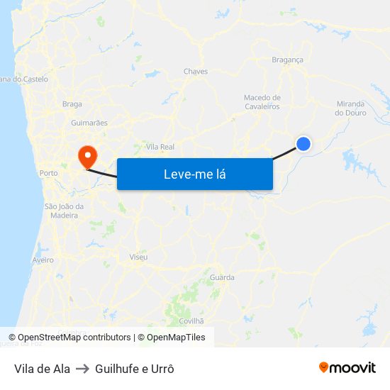 Vila de Ala to Guilhufe e Urrô map