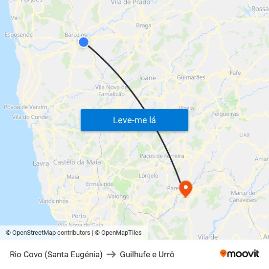 Rio Covo (Santa Eugénia) to Guilhufe e Urrô map