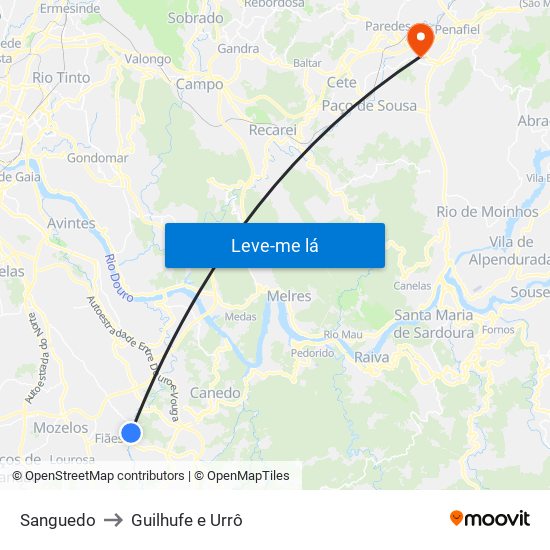 Sanguedo to Guilhufe e Urrô map