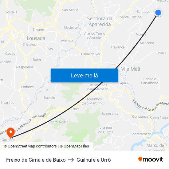Freixo de Cima e de Baixo to Guilhufe e Urrô map