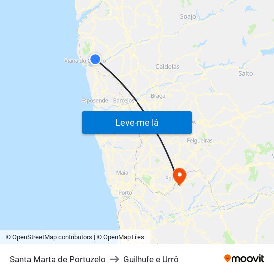 Santa Marta de Portuzelo to Guilhufe e Urrô map