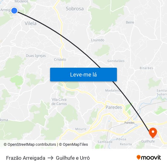 Frazão Arreigada to Guilhufe e Urrô map