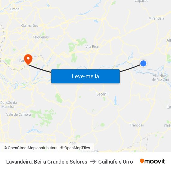 Lavandeira, Beira Grande e Selores to Guilhufe e Urrô map