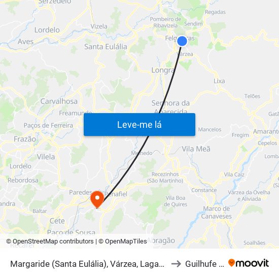 Margaride (Santa Eulália), Várzea, Lagares, Varziela e Moure to Guilhufe e Urrô map