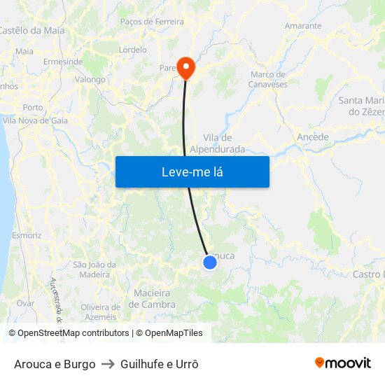 Arouca e Burgo to Guilhufe e Urrô map