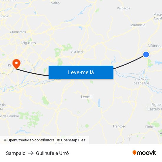 Sampaio to Guilhufe e Urrô map