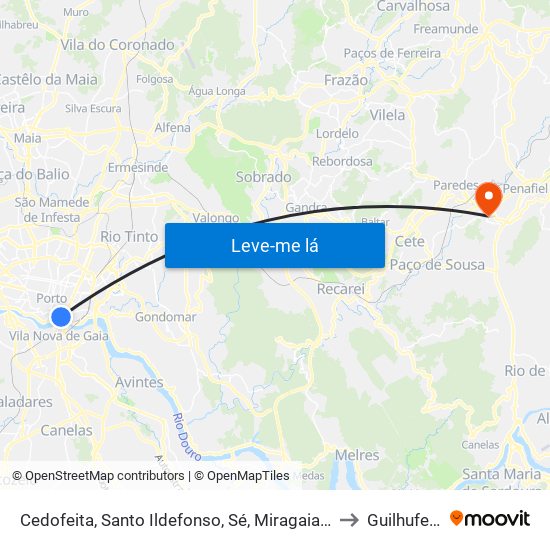 Cedofeita, Santo Ildefonso, Sé, Miragaia, São Nicolau e Vitória to Guilhufe e Urrô map