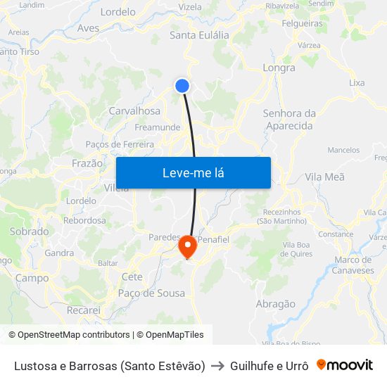Lustosa e Barrosas (Santo Estêvão) to Guilhufe e Urrô map